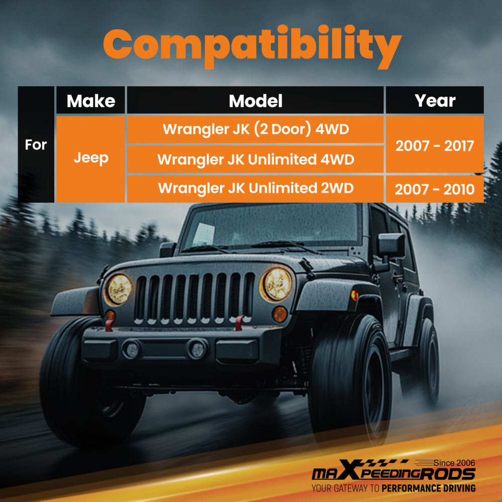 5.5-7 Performance Rear Lift Shocks compatible for Jeep Wrangler JK Unlimited 2WD/4WD 07-17