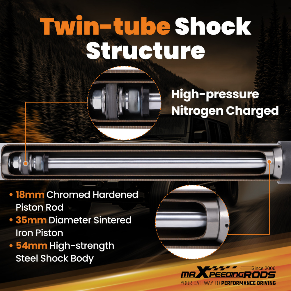 5.5-7 Performance Rear Lift Shocks compatible for Jeep Wrangler JK Unlimited 2WD/4WD 07-17