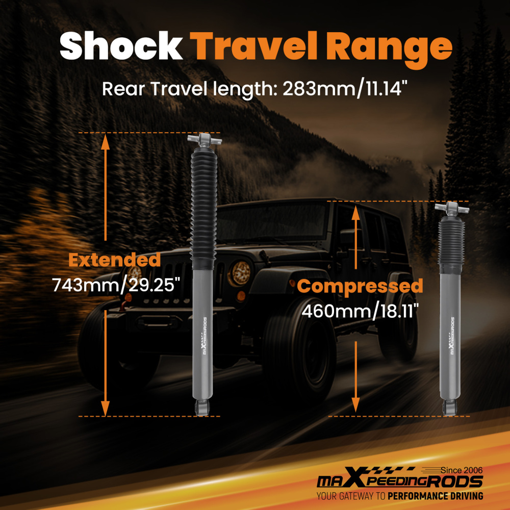 5.5-7 Performance Rear Lift Shocks compatible for Jeep Wrangler JK Unlimited 2WD/4WD 07-17