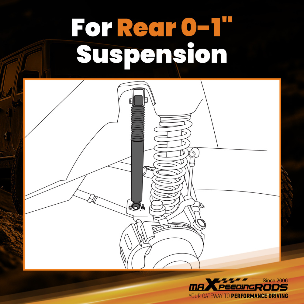 0-1 Lift Rear Shock Absorbers compatible for Jeep Wrangler 4WD 2018-2024 Powder coated