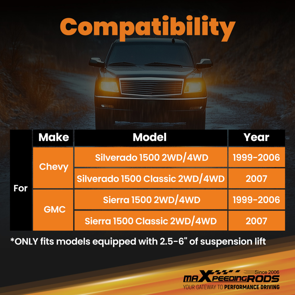 2.5-6 inch Rear Shock Absorbers compatible for Chevy Silverado GMC Sierra 1500 1999-2006