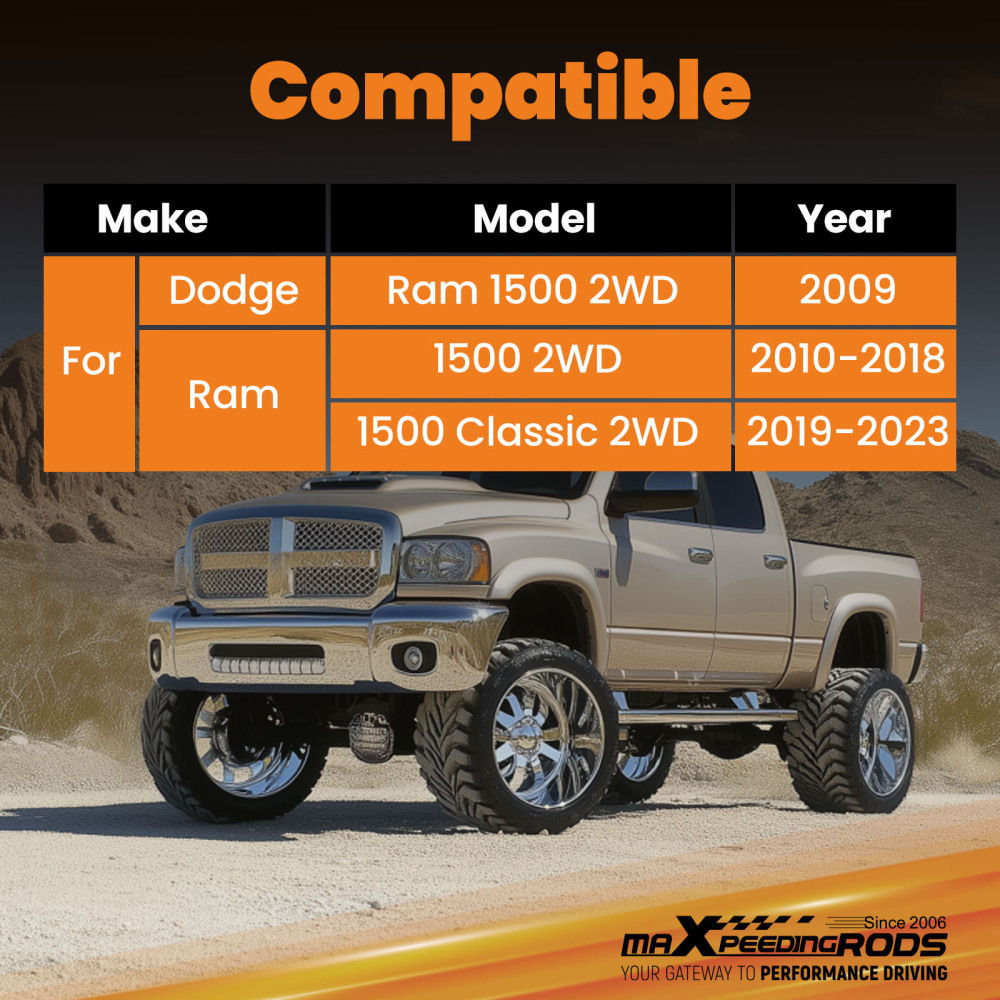 Front Shock Absorbers compatible for Ram 1500 2WD 2010-2018 Fit 0-2 Lift Kit