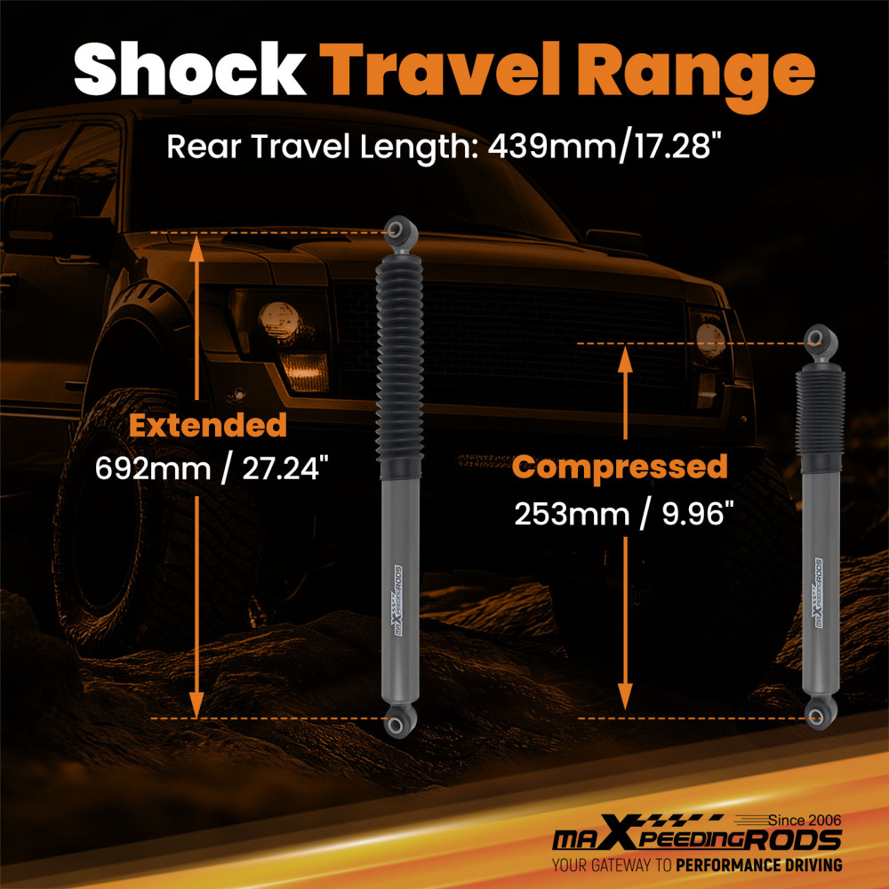 18mm Rod Rear Shock Set compatible for Ram 1500 4WD 2011-2018 Lifted 0-3 with Dust Cover