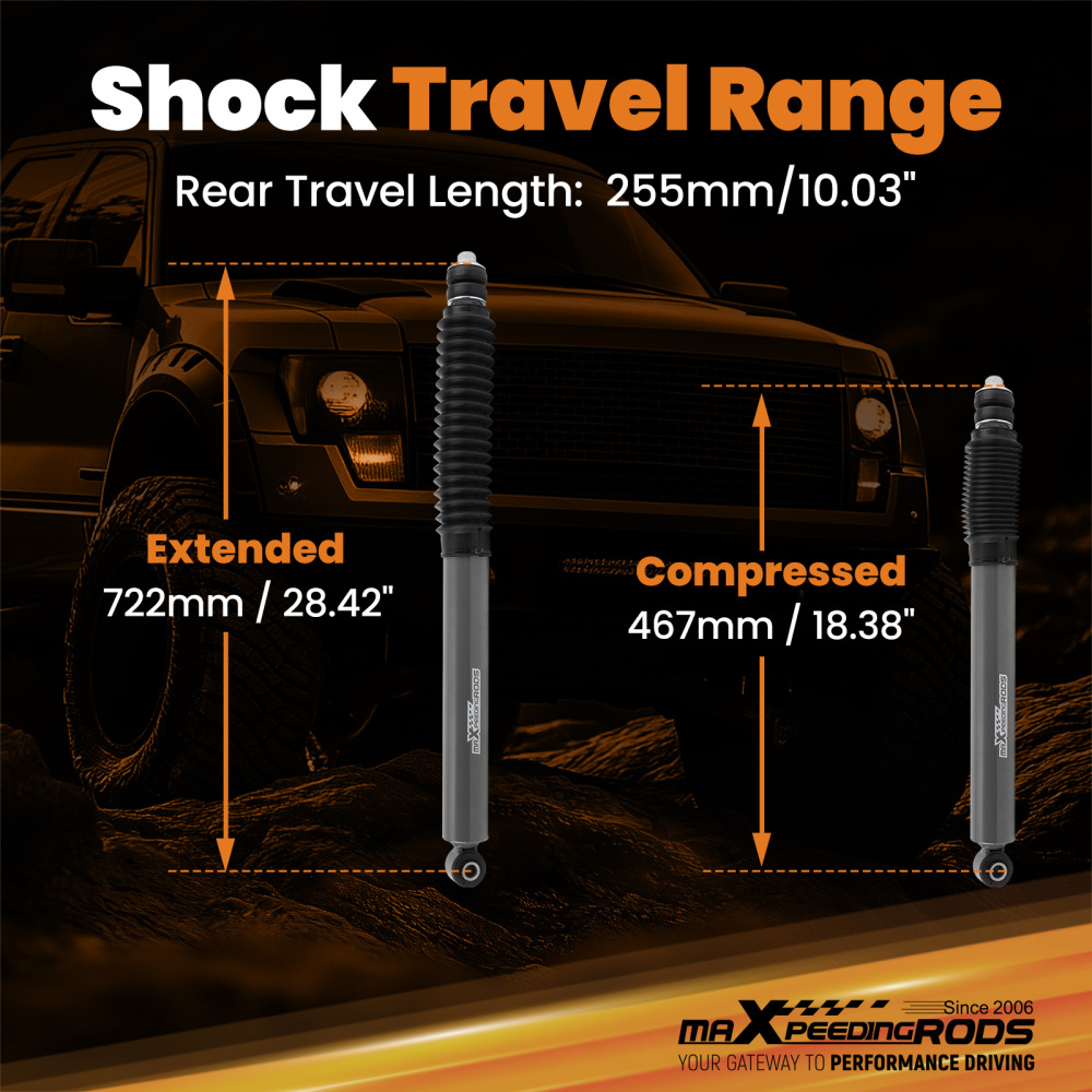 Lifted Rear Shock Set with Dust Cover compatible for RAM 1500 2WD/4WD 2019-2023 0-3