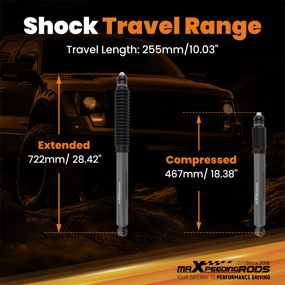 Front 2-4 Lift Shocks for 2014-2024 compatible for Dodge Ram 2500 4WD Twin Tube Nitrogen