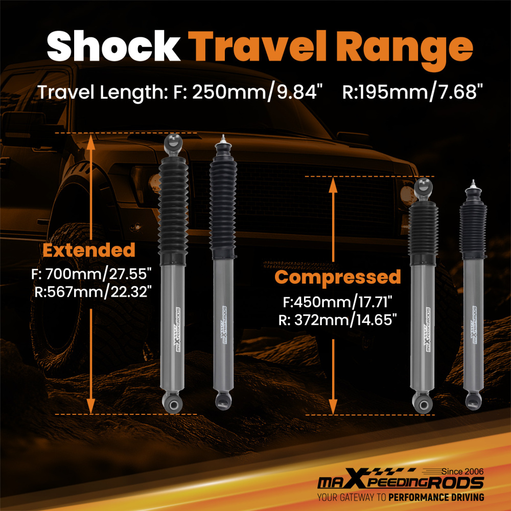 Front 3.5-4.5 Rear:0-3 Lift Shock Absorbers compatible for Jeep Wrangler TJ 97-2006