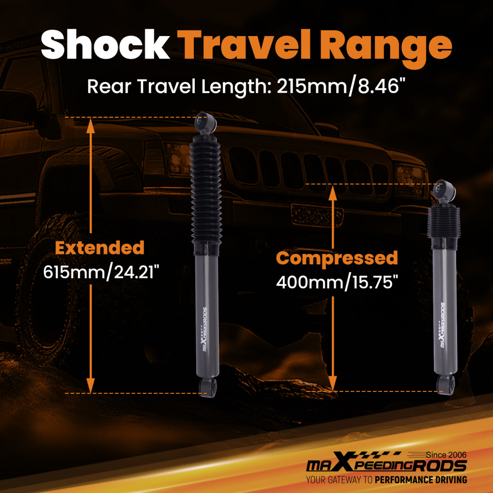 Rear Shock Absorbers compatible for Jeep Grand Cherokee 1999-04 With 0-2.5 Lift Kit