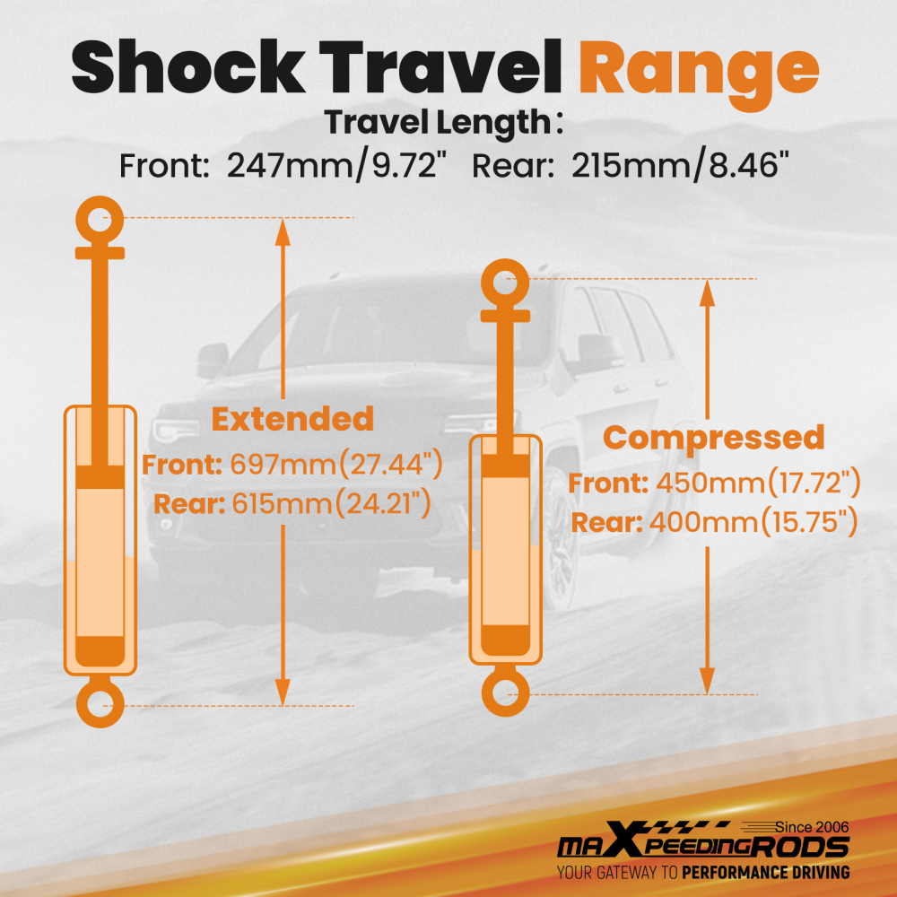 2 Lift Kit w/ Shocks Absorbers compatibile per Jeep Grand Cherokee WJ 4WD 1999-2004