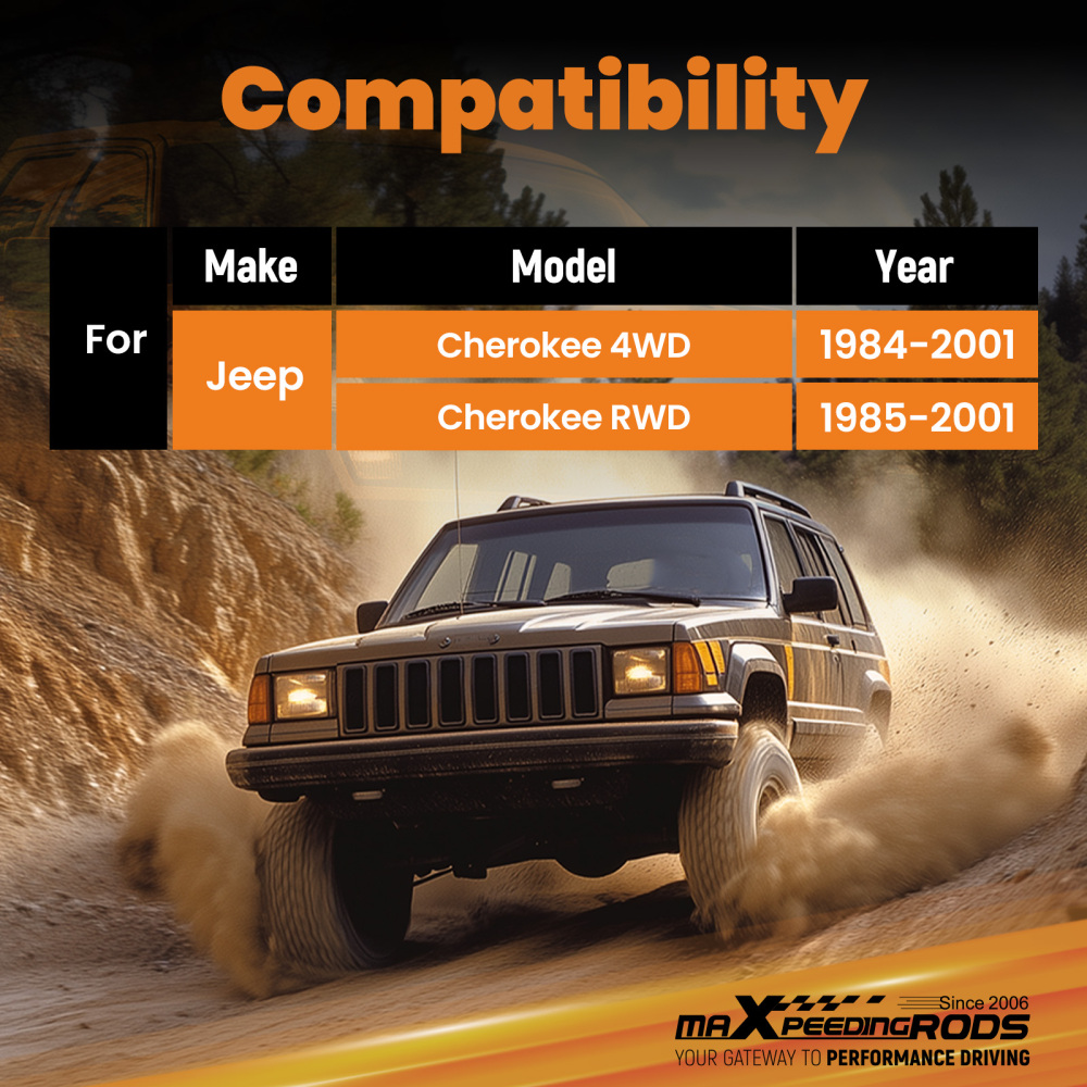 Premium Rear Shock Absorbers compatible for Jeep Cherokee 4WD/RWD 84-01 4.5-6 Inch Lift