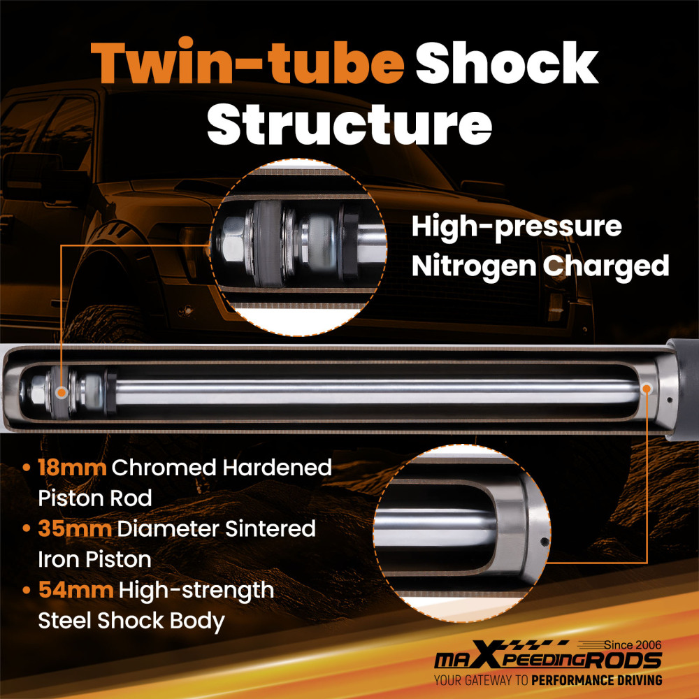 Twin-Tube Front Lift Shocks 3.5-6 Kit compatible for Jeep Wrangler YJ 4WD 1987-1995 2PC