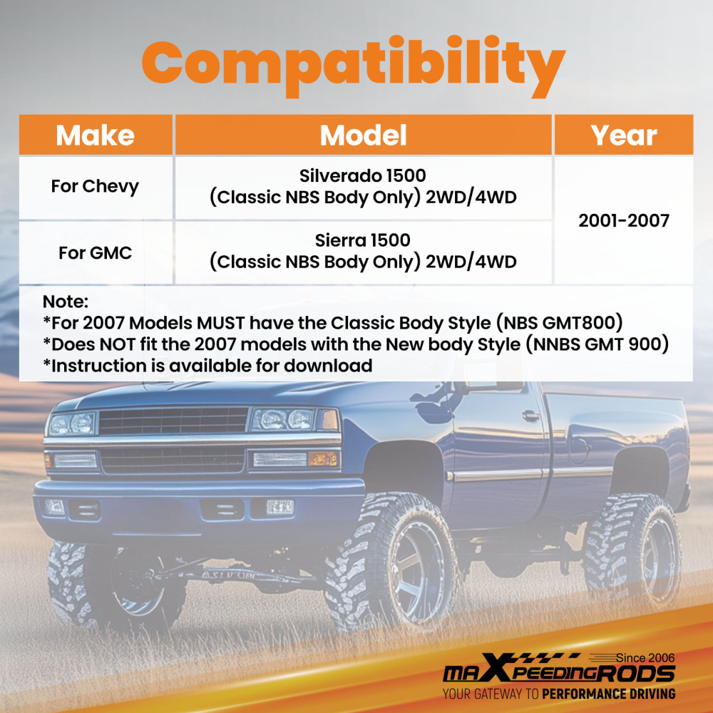 Rear C-NOTCH Kit compatible for Chevy Silverado 1500 2001-2007
