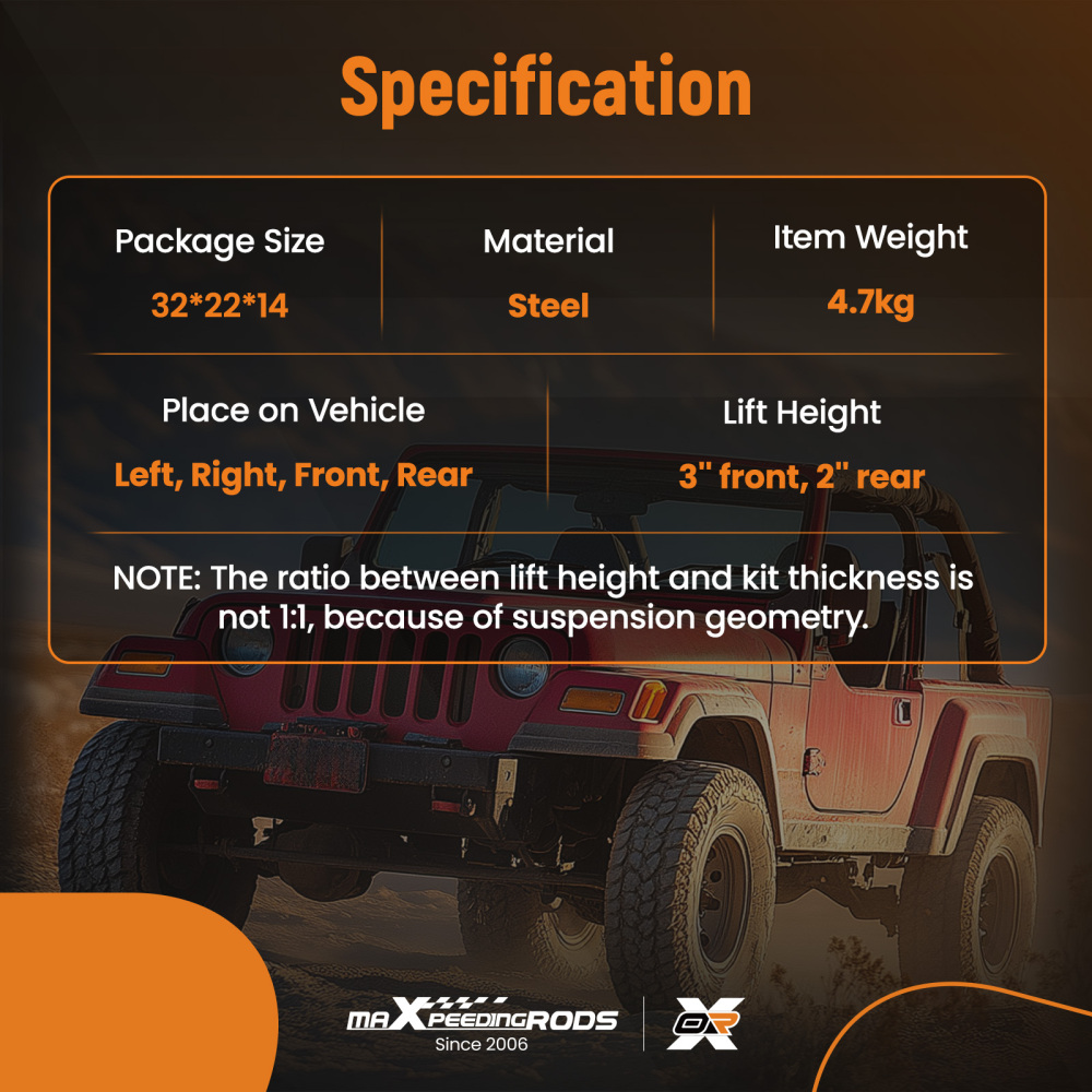 Compatible for Jeep Cherokee XJ 84-01 3 inch Front +2 inch Rear Level Lift Kit and Transfer compatible for Case Drop