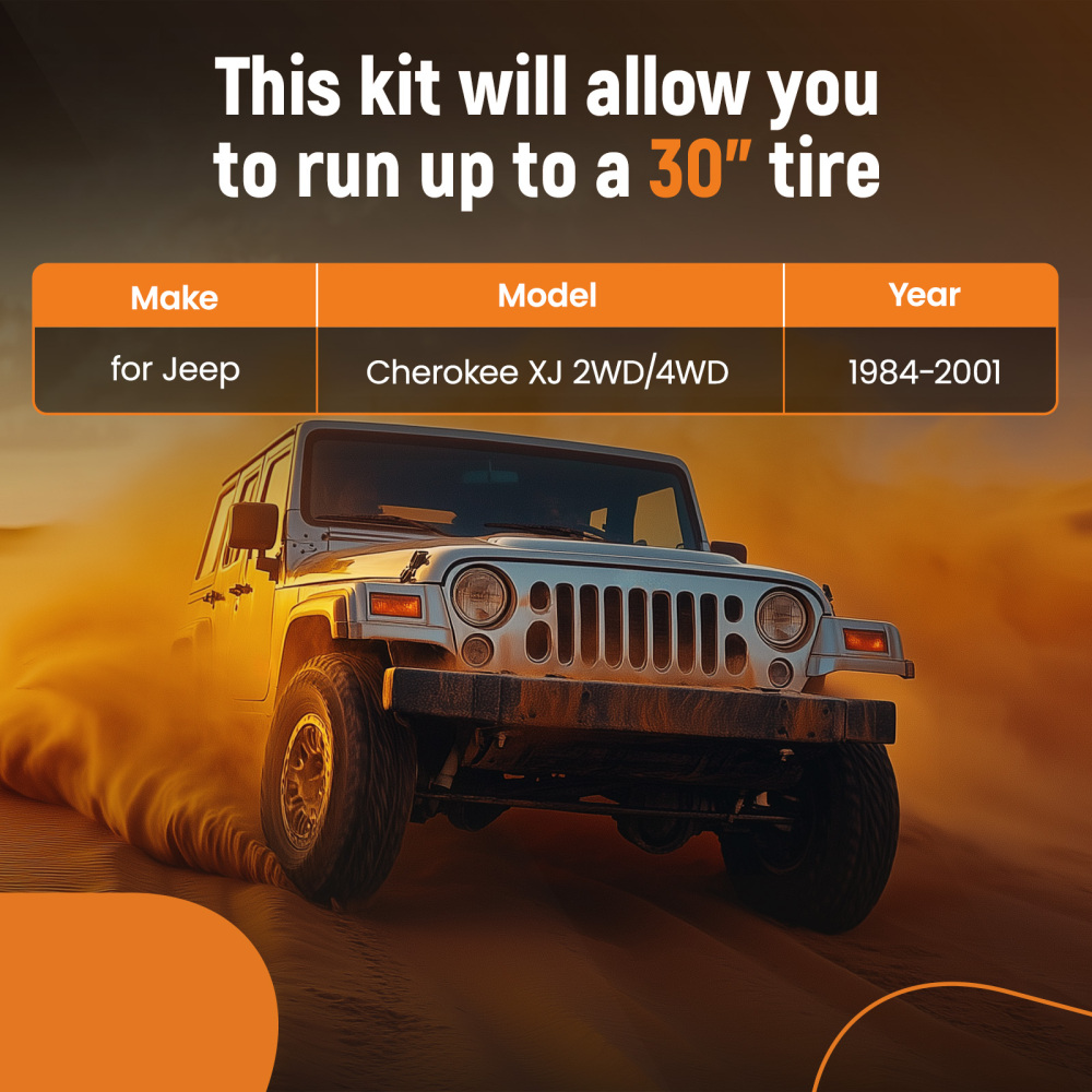 Compatible for Jeep Cherokee XJ 84-01 3 inch Front +2 inch Rear Level Lift Kit and Transfer compatible for Case Drop