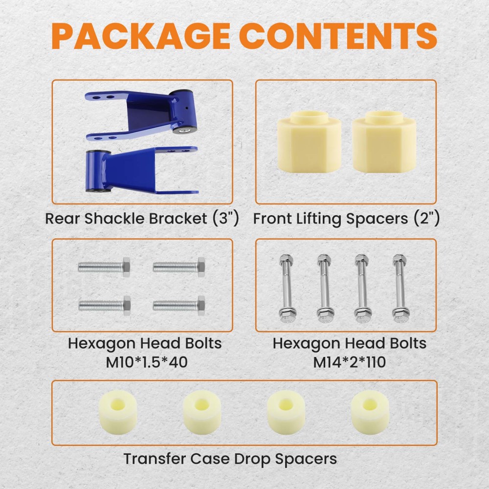 Compatible for Jeep Cherokee XJ 84-01 3 inch Front +2 inch Rear Level Lift Kit and Transfer compatible for Case Drop