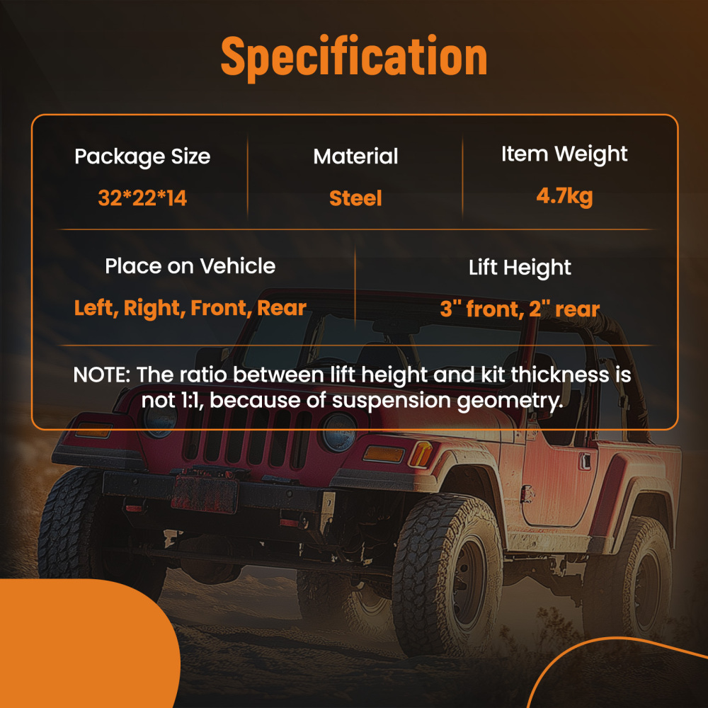 Compatible for Jeep Cherokee XJ 84-01 3 inch Front +2 inch Rear Level Lift Kit and Transfer compatible for Case Drop