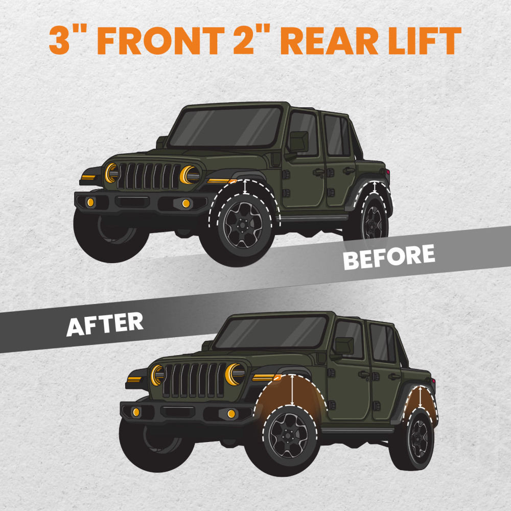 Lift Kit Front 3inch Coil Spacer Rear 2inch Shackles compatible for Jeep Cherokee XJ 84-01