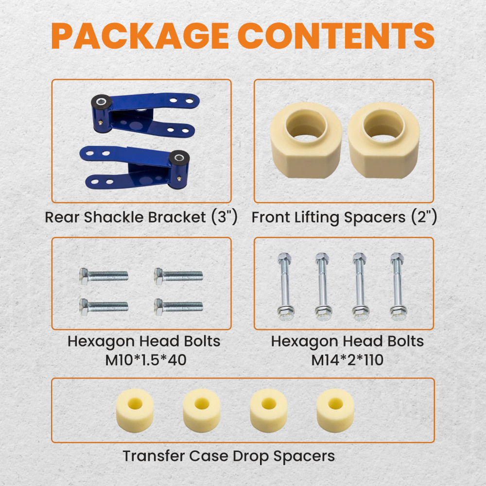 Lift Kit Front 3inch Coil Spacer Rear 2inch Shackles compatible for Jeep Cherokee XJ 84-01