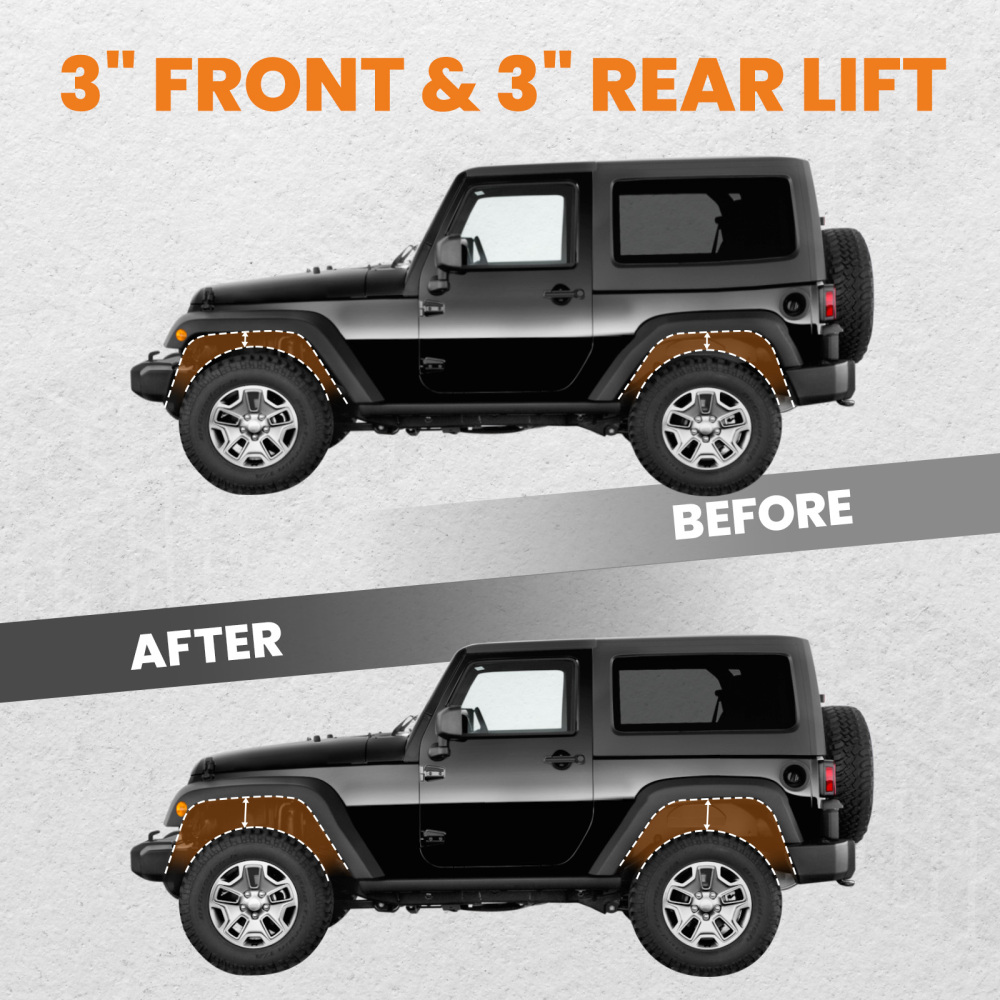 3 Front Rear Lift Leveling Kitcompatible compatible for Jeep Wrangler JK Mount Extenders 2x2 4x4