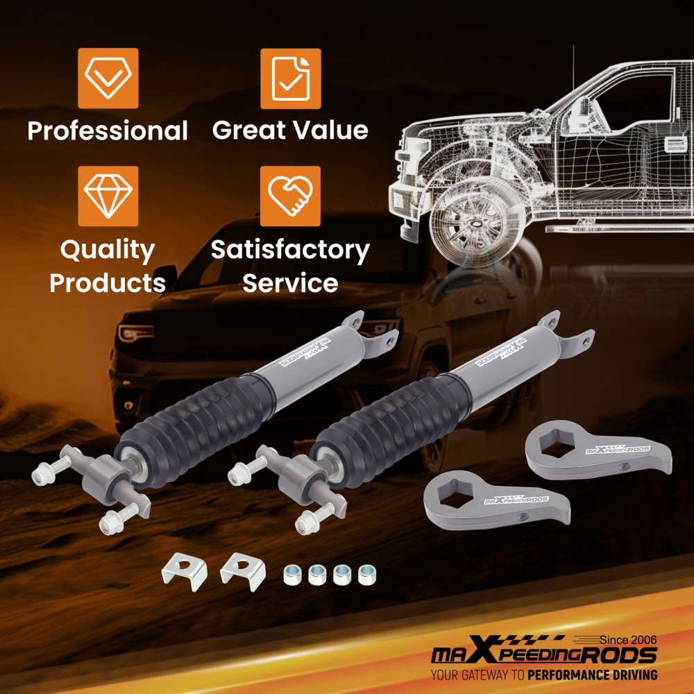 2Leveling Kit w/Lift Shocks compatible for Chevy/GMC 2500/3500HD 2020-24 w/ Torsion Key