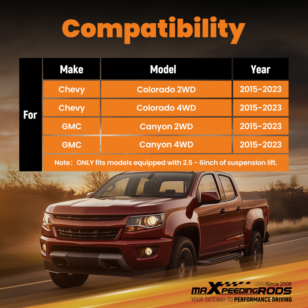 2pcs Rear Lift Shock compatible for Chevy Colorado 2015-2023 17.28in Travel 2.5-6in