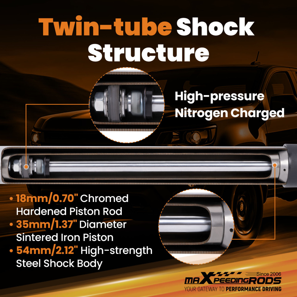 2pcs Rear Lift Shock compatible for Chevy Colorado 2015-2023 17.28in Travel 2.5-6in