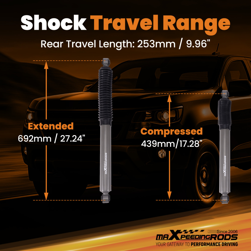 2pcs Rear Lift Shock compatible for Chevy Colorado 2015-2023 17.28in Travel 2.5-6in