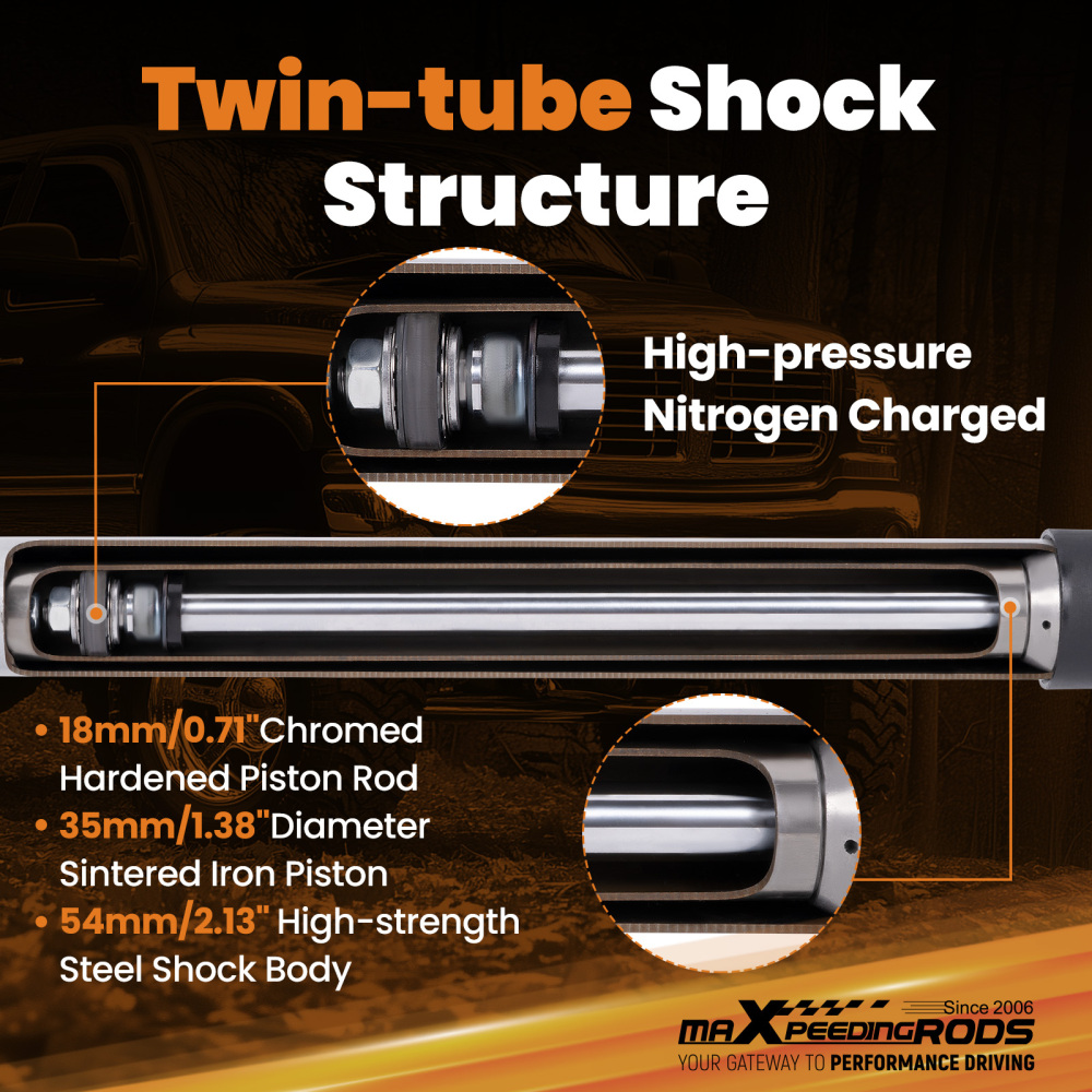 Rear Gas Charged Shock Set compatible for Dodge Ram 1500 1994-2001 2WD/4WD 0-4.5 Lift
