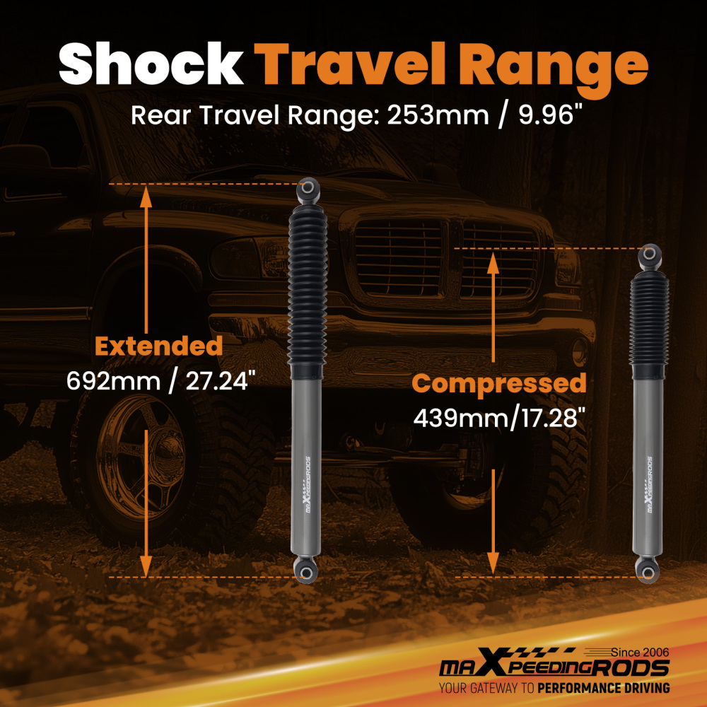 Rear Gas Charged Shock Set compatible for Dodge Ram 1500 1994-2001 2WD/4WD 0-4.5 Lift