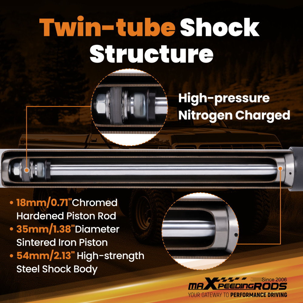2x Front Gas Shock compatible for Ford F-250/F-350 1980-1997 2WD 4WD 0-2 Lift Kit