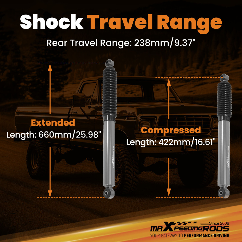 2x Front Gas Shock compatible for Ford F-250/F-350 1980-1997 2WD 4WD 0-2 Lift Kit