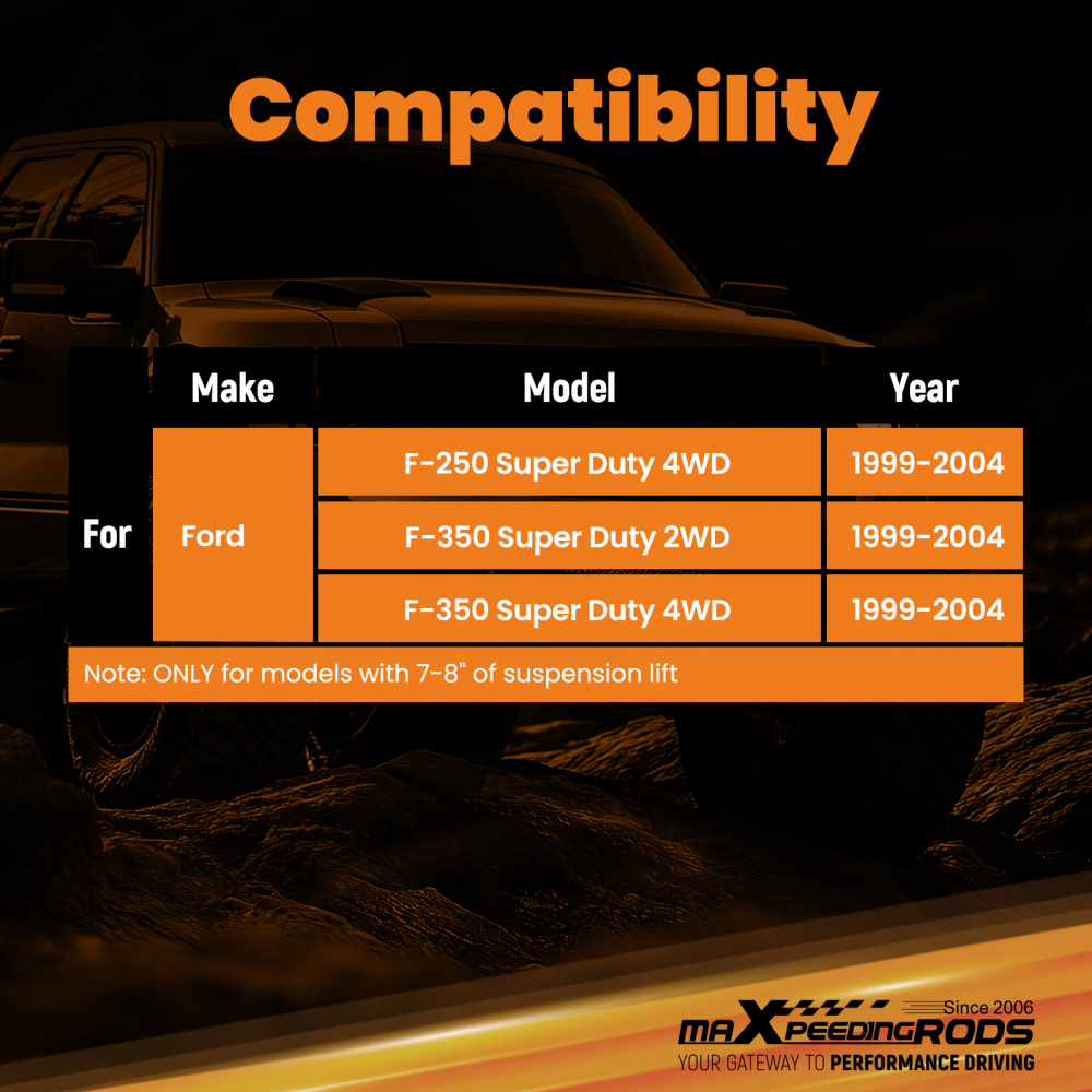 Front 7-8 Lift Shock Absorber compatible for Ford F-250 F-350 1999-2004 4WD Steel