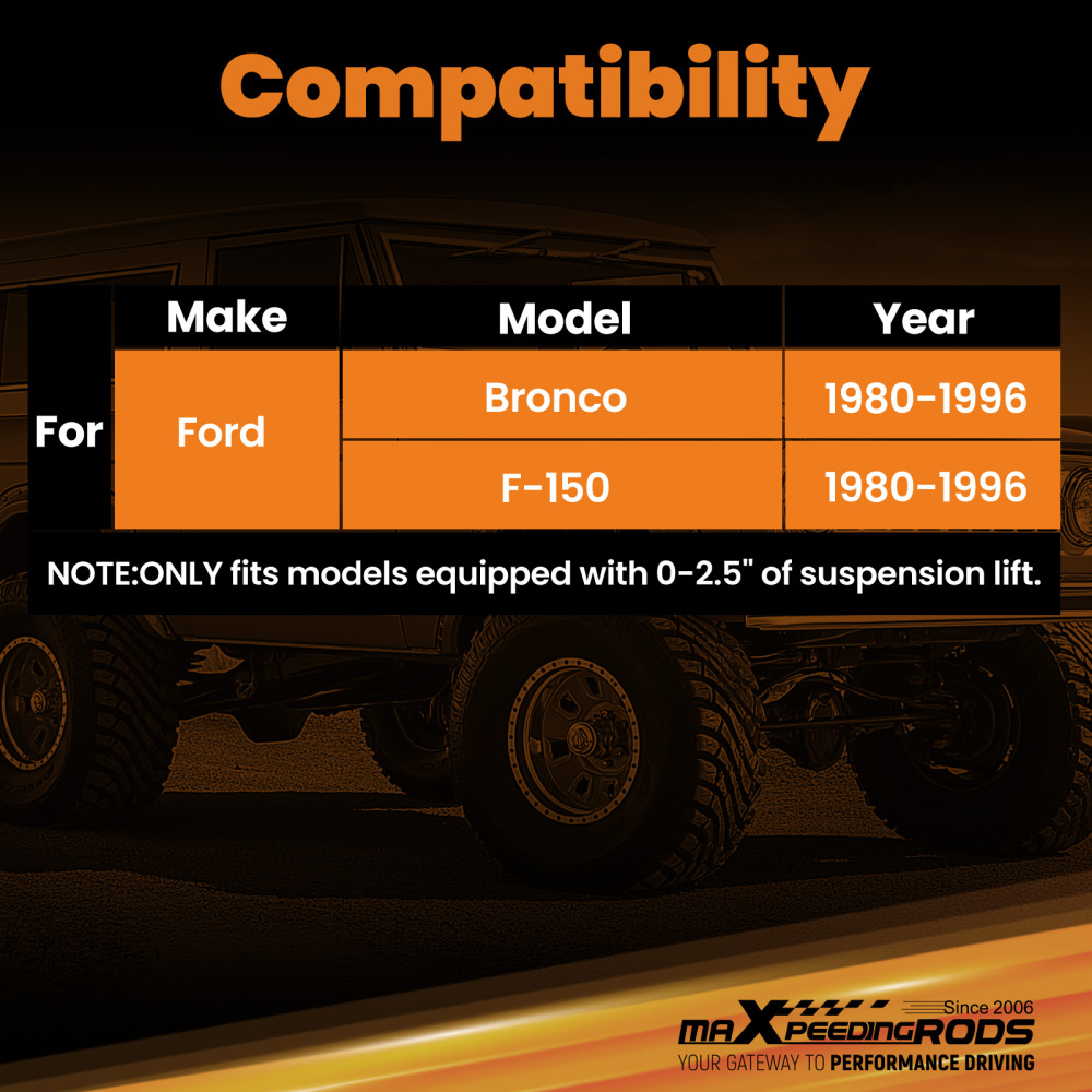 2PC Gas Shock compatible for Ford F-150 1980-1996 4WD Front Lift 0-2.5 Steel 54mm