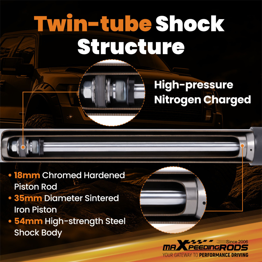 2PC Gas Shock compatible for Ford F-150 1980-1996 4WD Front Lift 0-2.5 Steel 54mm