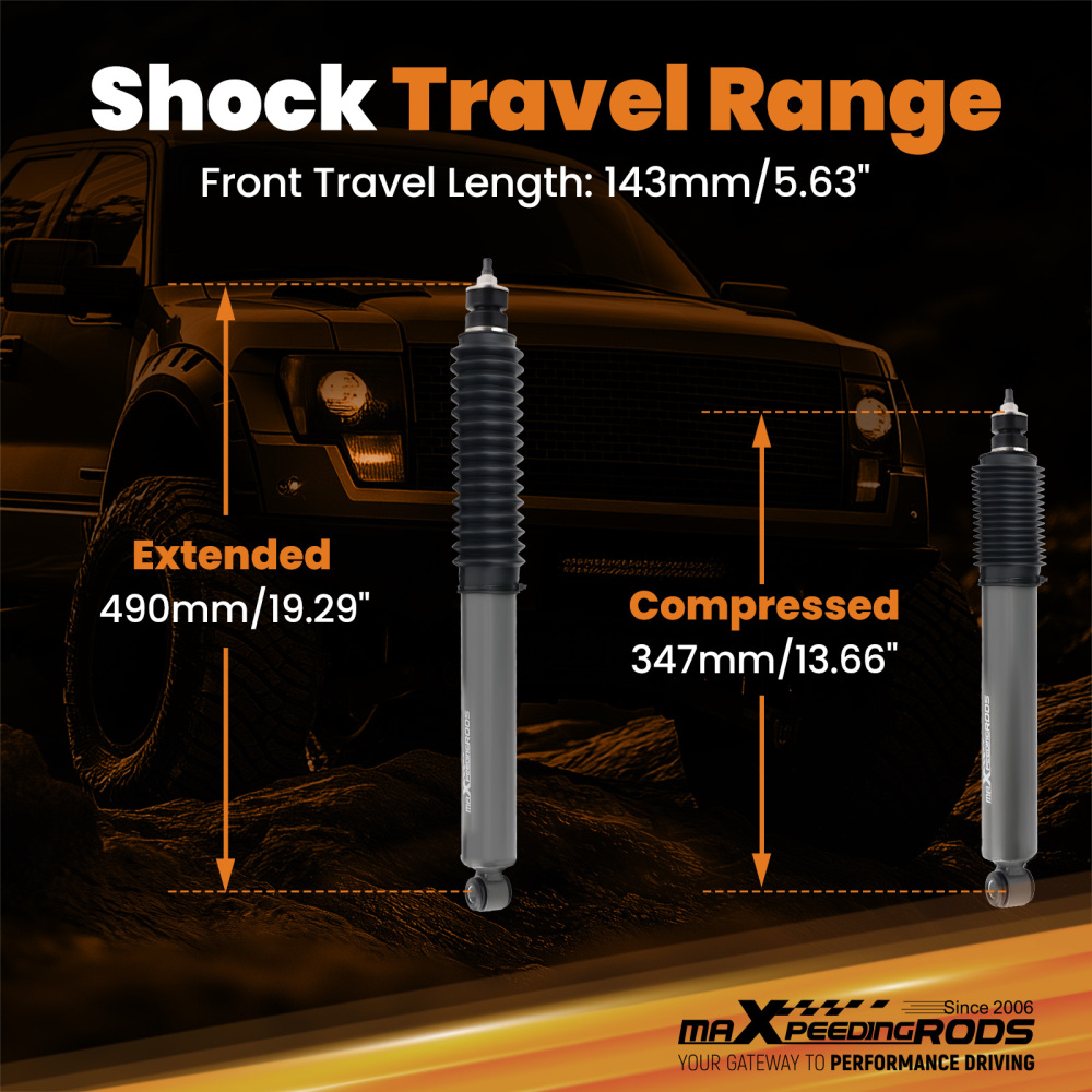 2PC Gas Shock compatible for Ford F-150 1980-1996 4WD Front Lift 0-2.5 Steel 54mm
