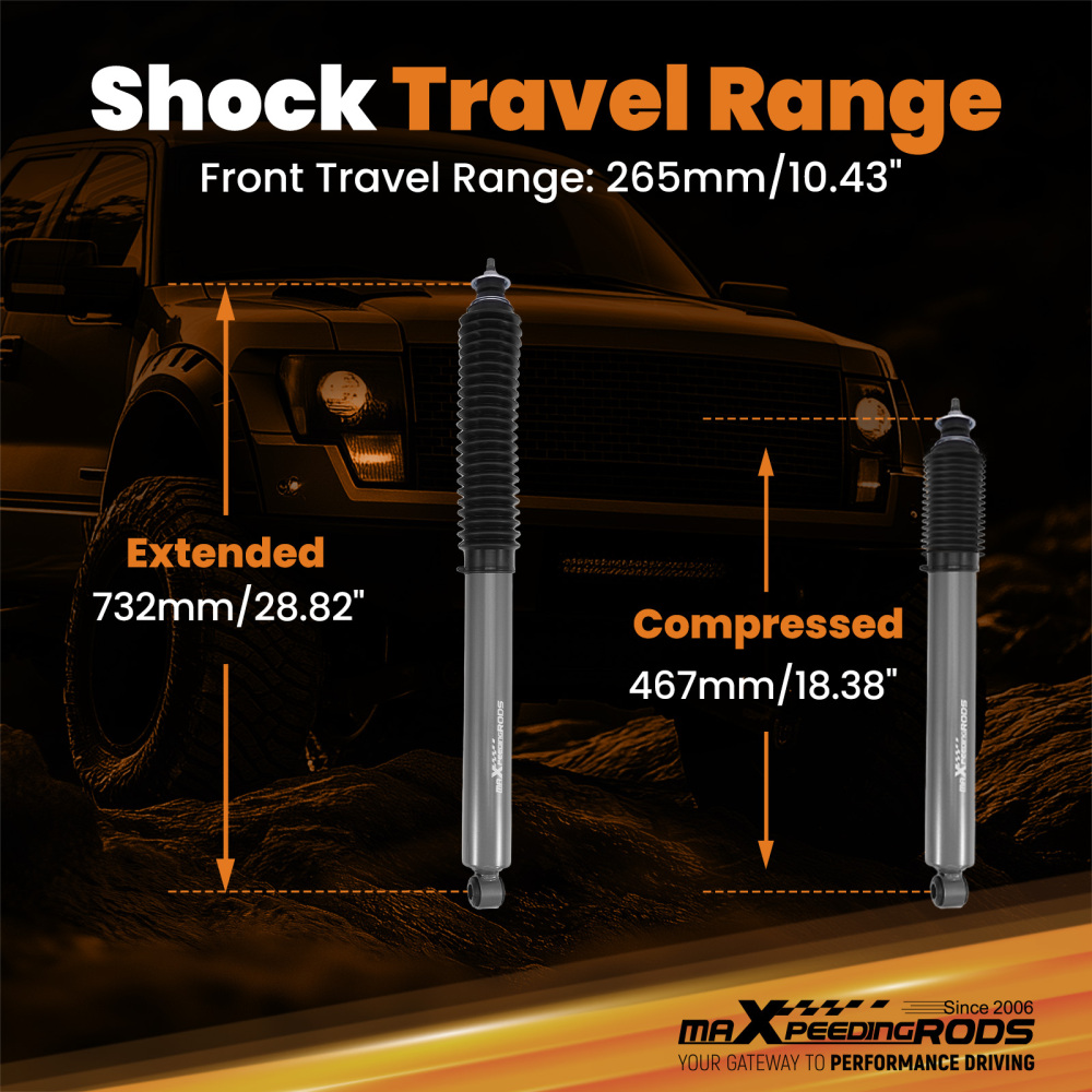 Front 4-8 Lift Shock Absorber compatible for Ford F150 1980-1996 4WD 18mm Chrome Rod