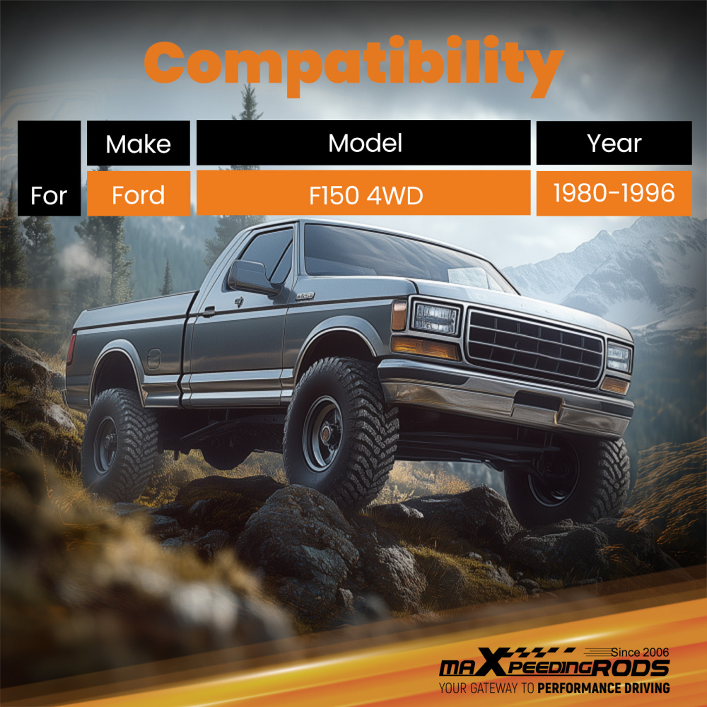 Front 4-8 Lift Shock Absorber compatible for Ford F150 1980-1996 4WD 18mm Chrome Rod