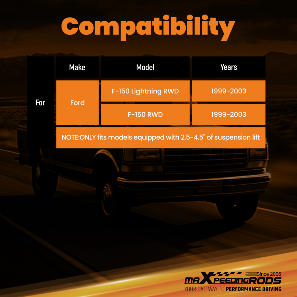 Heavy Duty Rear Lift Shocks compatible for Ford F-150 compatible for Lightning RWD 99-03 2.5-4.5