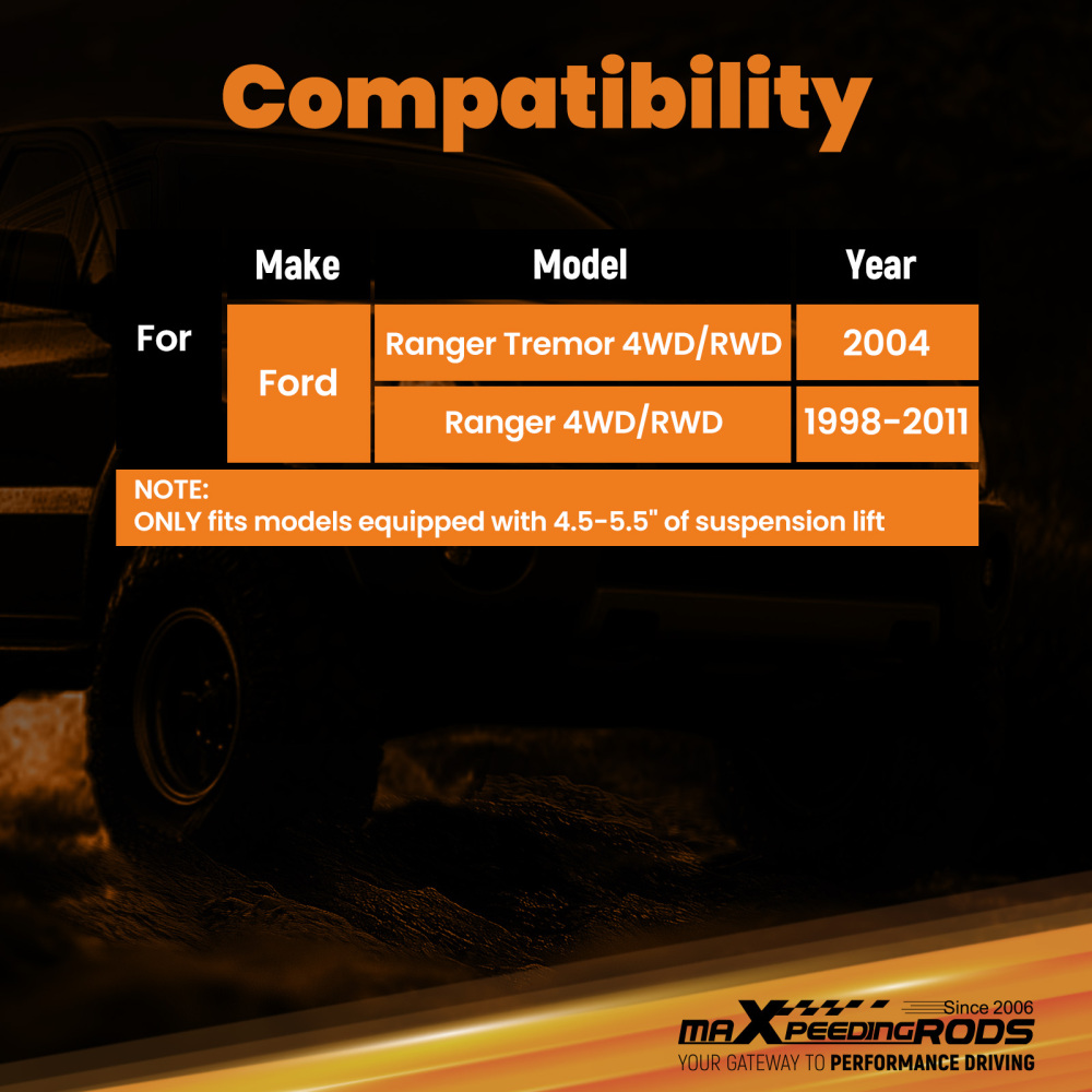 Front Heavy Duty Lift Shock compatible for Ford Ranger 2004 4WD 4.5-5.5 Lift Kit