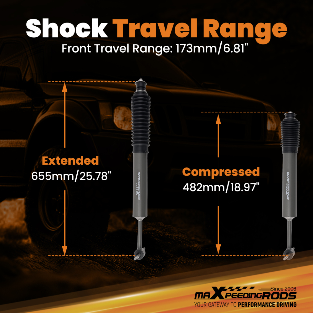 Front Heavy Duty Lift Shock compatible for Ford Ranger 2004 4WD 4.5-5.5 Lift Kit