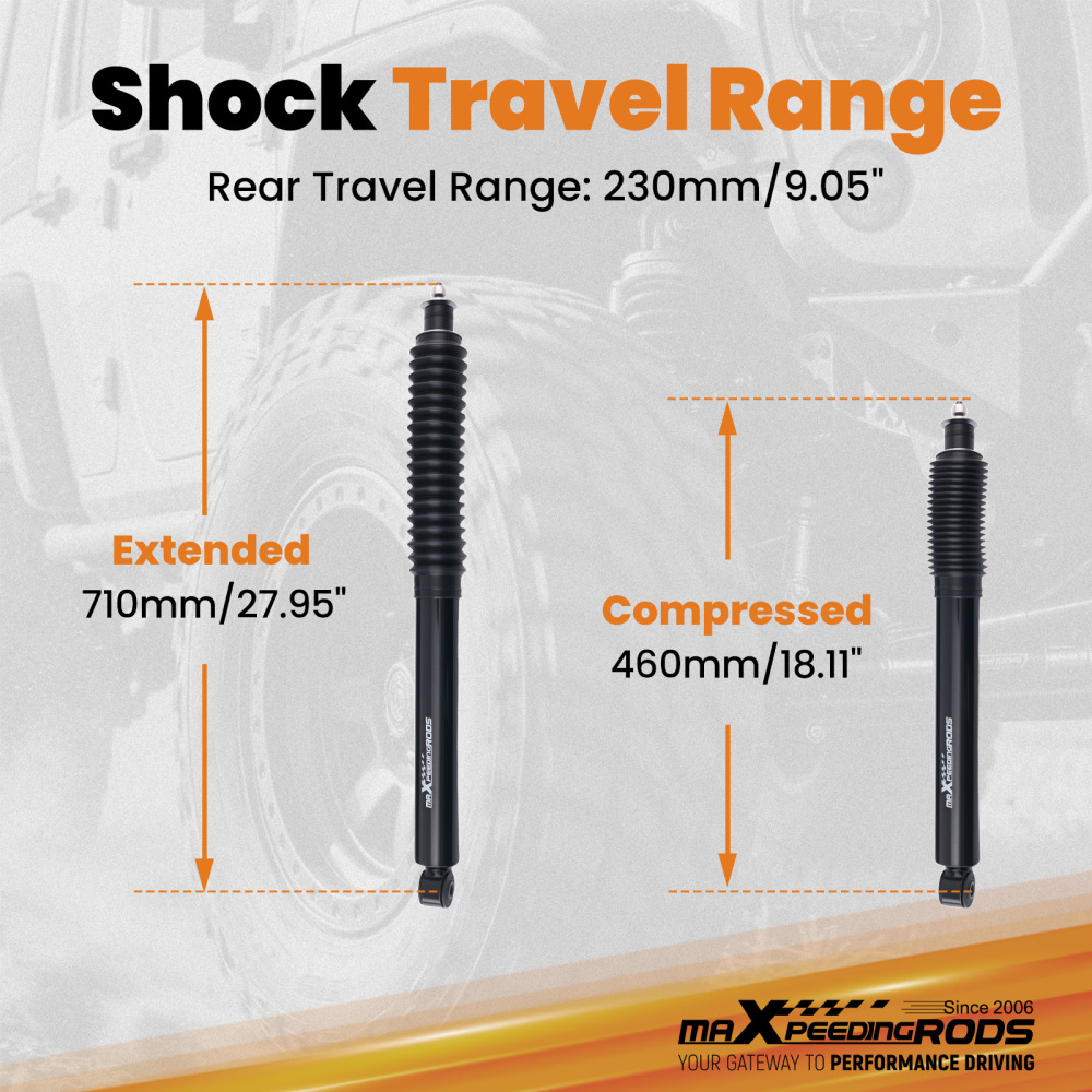 Front Lift G1 Shock compatible for Jeep Wrangler JK/JKU 4WD 2007-2018 0.5-2.5 Nitrogen