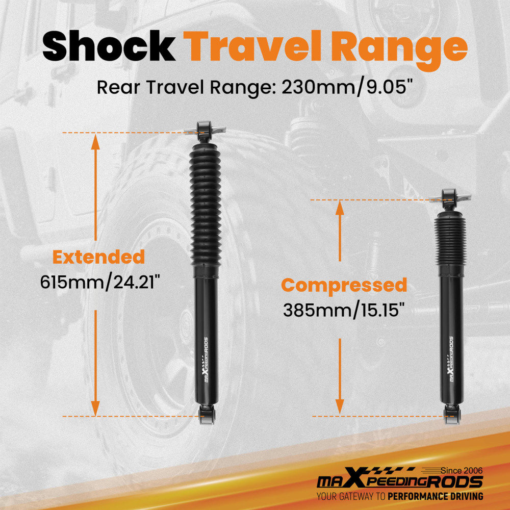 Rear Shock Absorber compatible for Jeep Wrangler JK 2WD/4WD 2007-2010 0-3 Lift Height