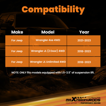 4WD Rear Shock Absorbers compatible for Jeep Wrangler JL 2018-2023 1.5-3.5 Lift