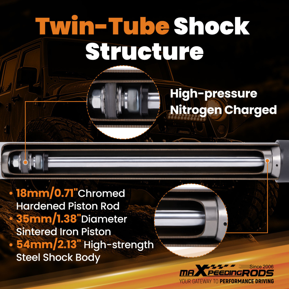 2-3.5 Front Lift Shock compatible for Jeep Wrangler JL 2018-2025 710mm Gas Charged