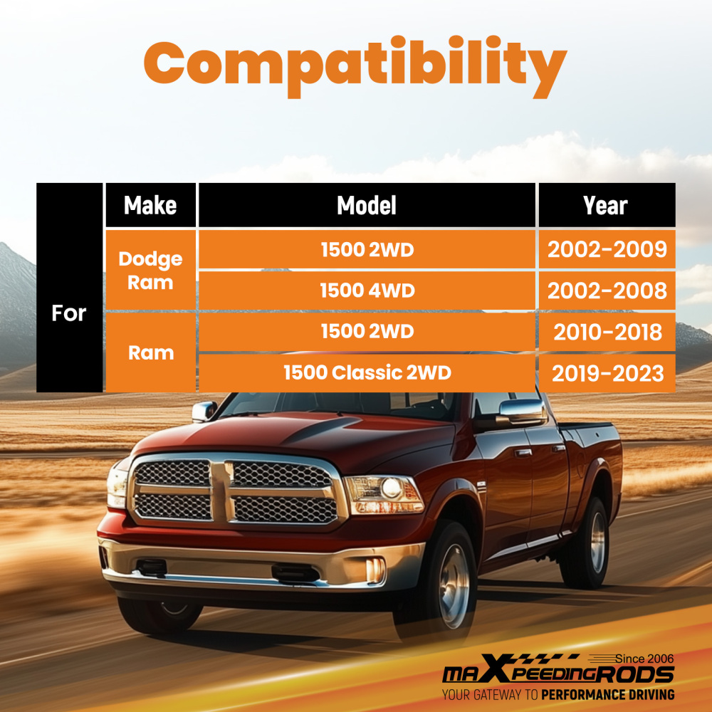 0-2.5 Rear Lift Shocks compatible for Dodge Ram 1500 2WD/4WD 2002-2009 / 2010-2018