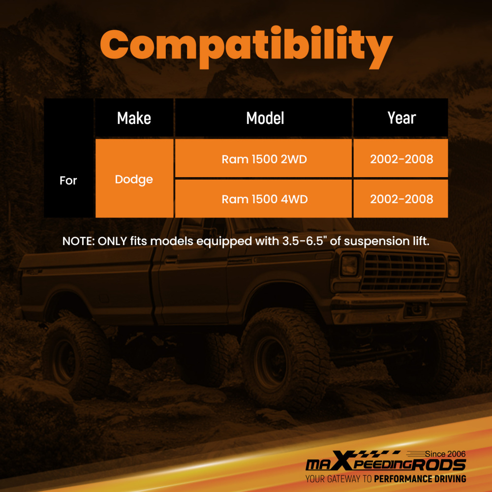 Lift Shock Rear Set compatible for Dodge Ram 1500 2002-2008 Carbon Steel 3.5-6.5 Kit