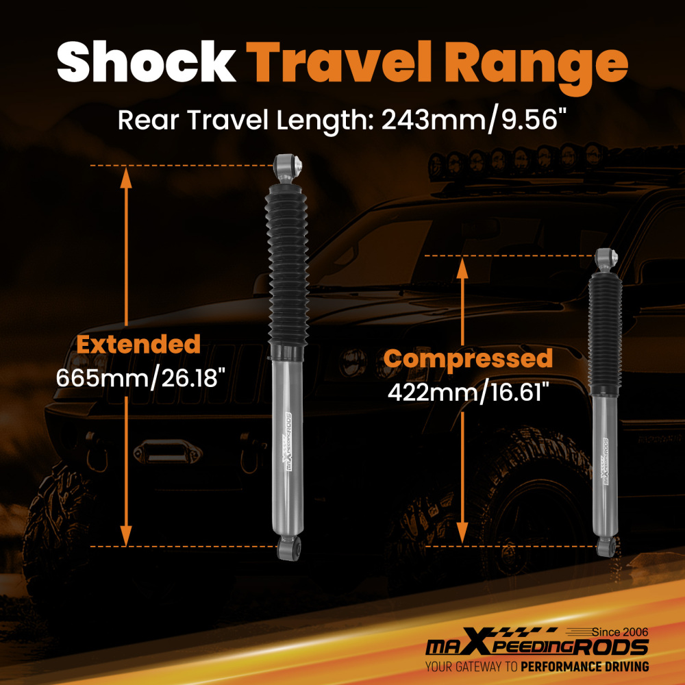 3-4 Lift Rear Shock Kit compatible for Jeep Grand Cherokee 1999-2004 2WD 4WD Off Road