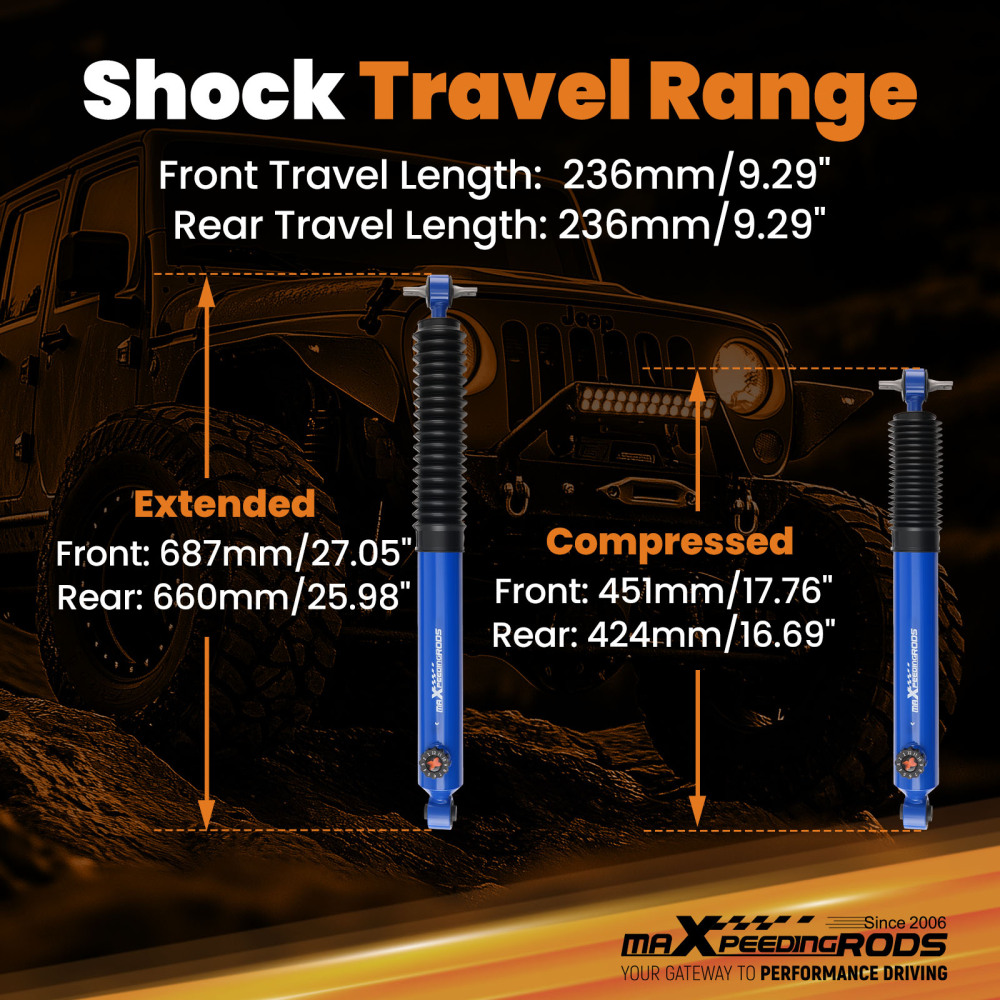 12-Stage Lift G3 Shock 0-2.5 Front Rear compatible for Jeep Wrangler JK 4WD/RWD 2007-2018