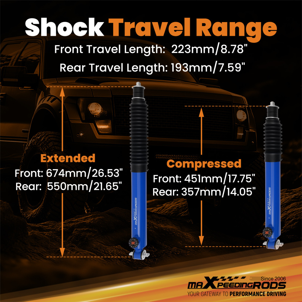 1-3 Suspension Lift Shocks compatible for Jeep Wrangler TJ RWD 4WD 1997-2006 Absorbers Kit