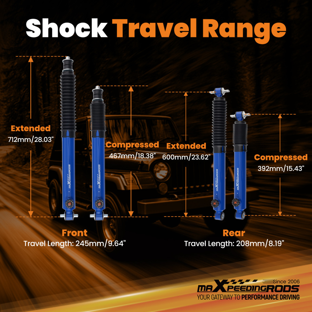 3-4.5 G2 Lift Shock Absorber compatible for Jeep Wrangler TJ 1997-2006 4WD RWD FR 4pc