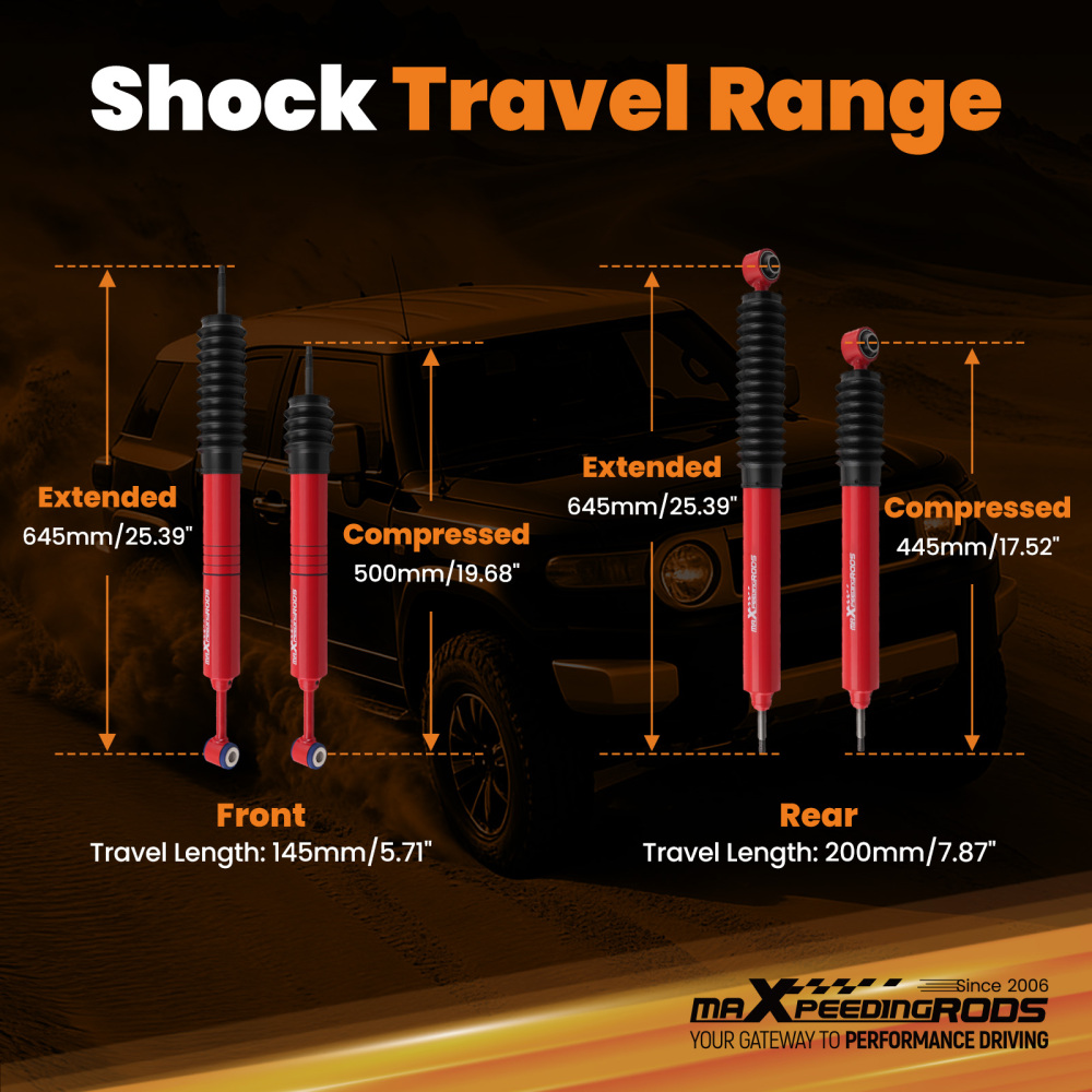 0-2.5 Lift Shock Kit compatible for Toyota 4Runner/FJ Cruiser 2WD/4WD 03-09 Adjustable